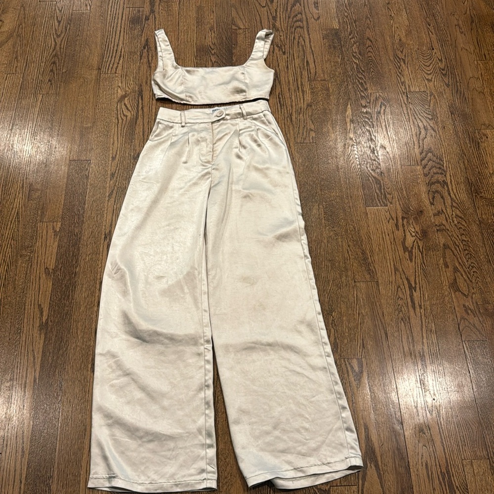 Princess Polly Huxley Set satin champagne white size 4